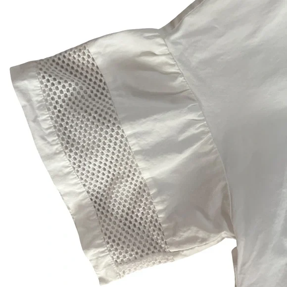 St. John White Zip Up Short Sleeve Crisp Cotton Blouse Size S - Picture 4 of 8